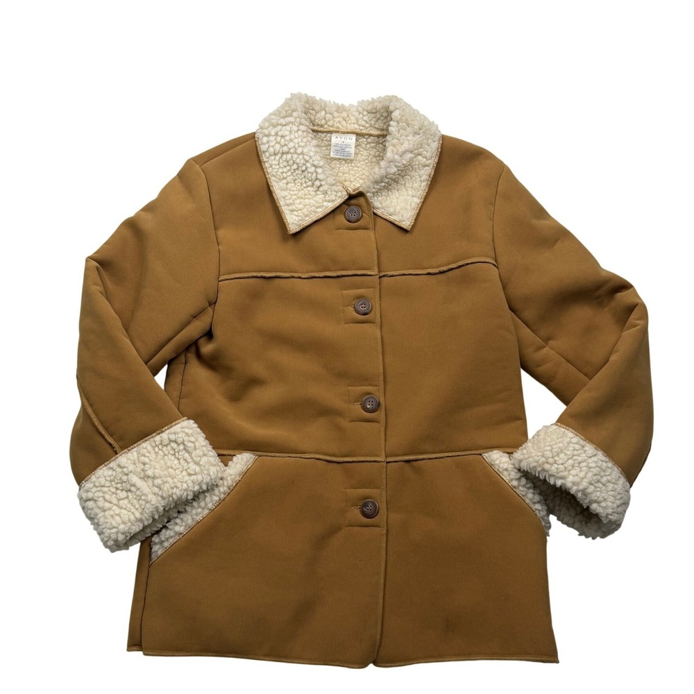 Avon Faux Suede Sherpa Lined Coat Small Tan Brown Western Rancher